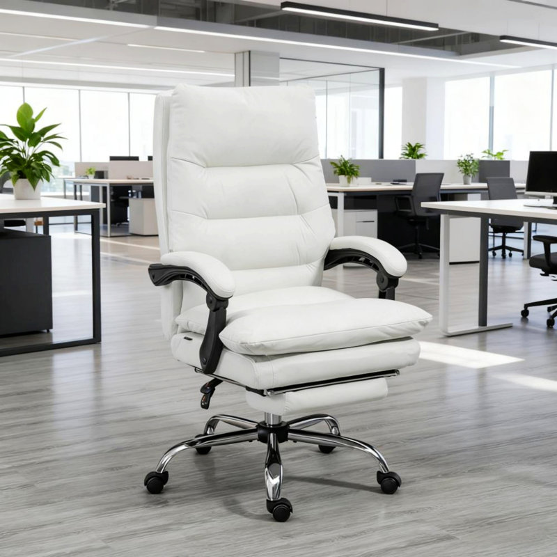 Fauteuil de massage, fauteuil inclinable chauffant avec repose-pieds, H 24,25 po, Blanc, crème