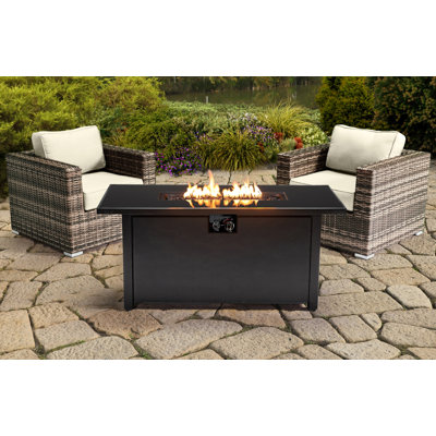 2 Person Seating Group With  Sunbrella Cushions And Rectangle Metal Firepit
