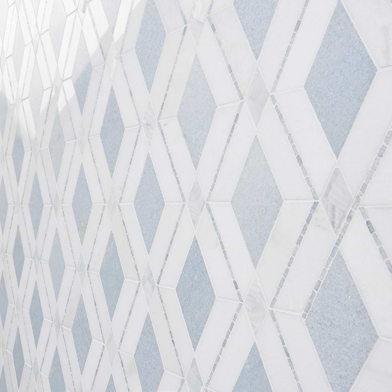 Diana Diamond Polished Marble and Pearl Mosaic Tile, Azul