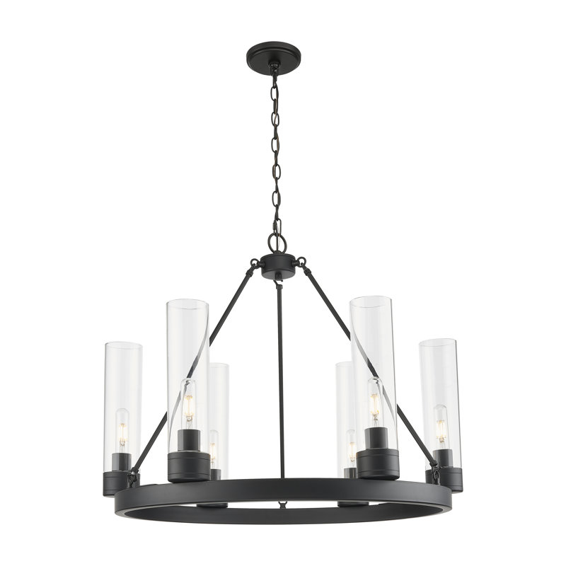 Lustre 6 lumières avec abat-jour Scherer, Clair, Noir mat