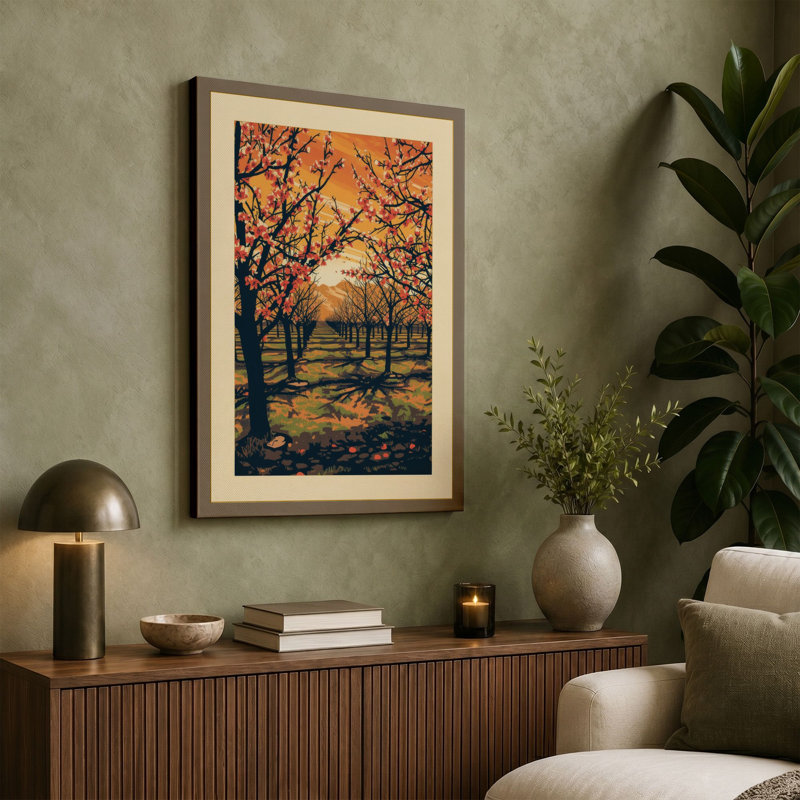 Orchard at Sunrise Japandi - Wrapped Canvas, 36x24 - 91.4 x 61.0 cm, Sage Border