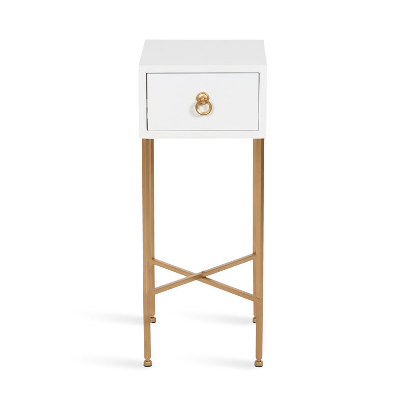 Metal and Wooden Drink Table with Storage, White