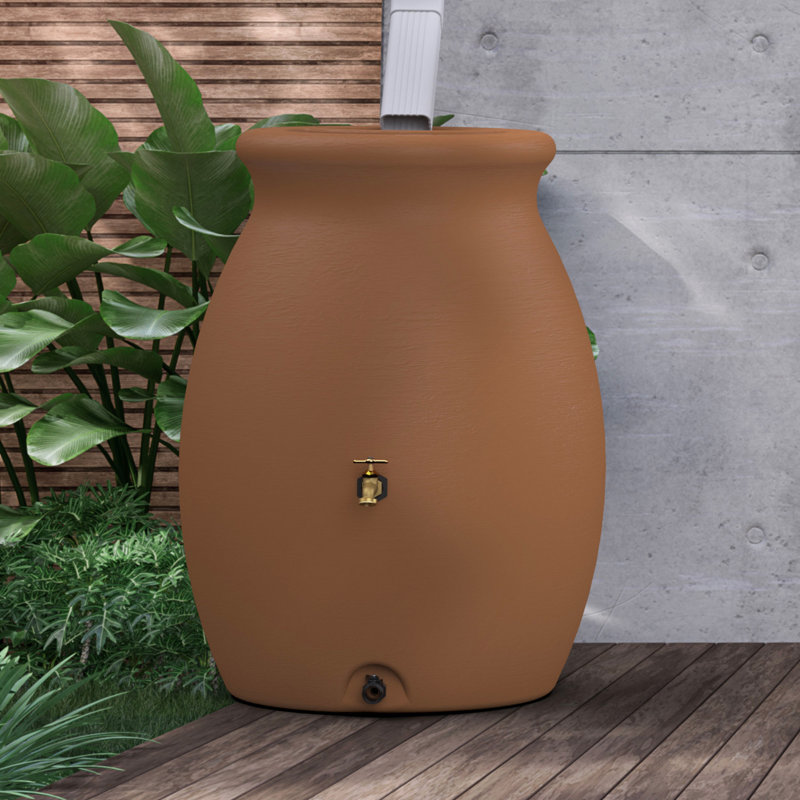 Flat Back Castilla Rain Barrel, 50 Gallon, Terra Cotta