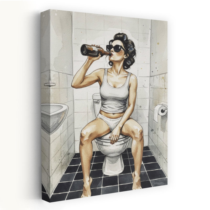 «Bathroom Bathroom Beer Break», art mural rétro, H 24 po x l 16 po