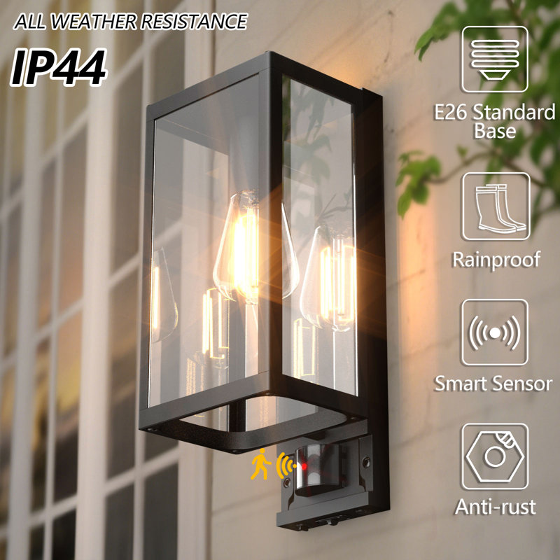  Motion Sensor Outdoor Wall Lights, Dusk To Dawn Outdoor Lighting, Modern Wall Mount Light Fixtures, 3 Modes Black Square Exterior Wall Lanterns For Outside Garage, Bulb Not Included