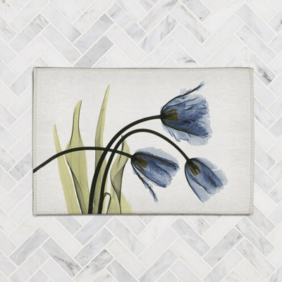 Laural Home Blue Tulip Trio Xray Flowers Chenille Rug In Blue,green,off White
