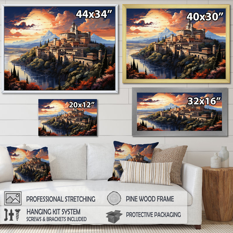 Spain Alhambra Palace In Granadain - Architecture Wall Decor, Cadre simple argenté, H 12 po x l 20 po x P 1 po