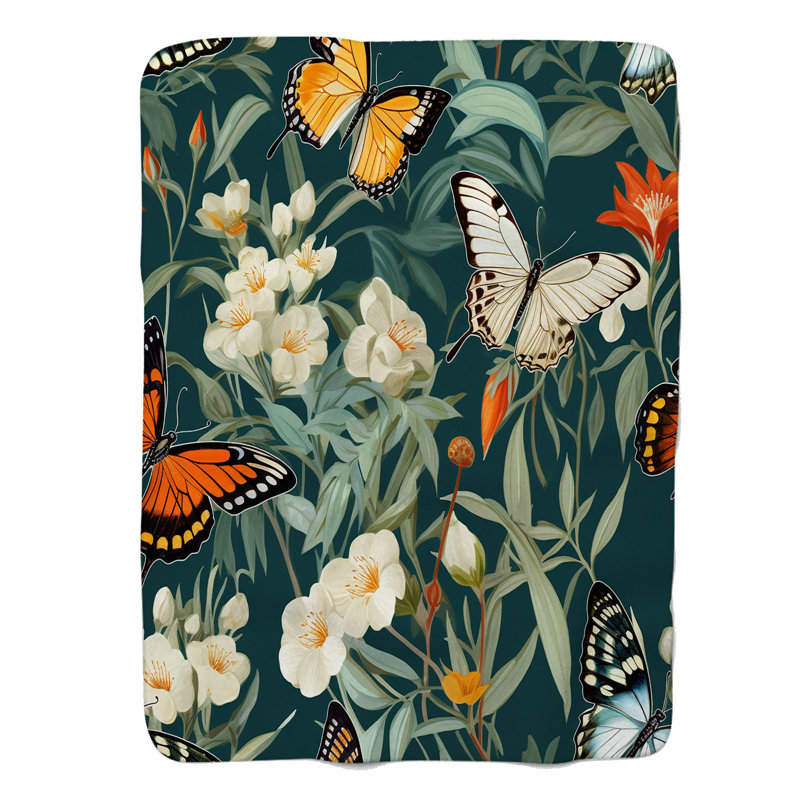 Winged Florals - Couverture sherpa de qualité supérieure 1 pièce, Lit simple
