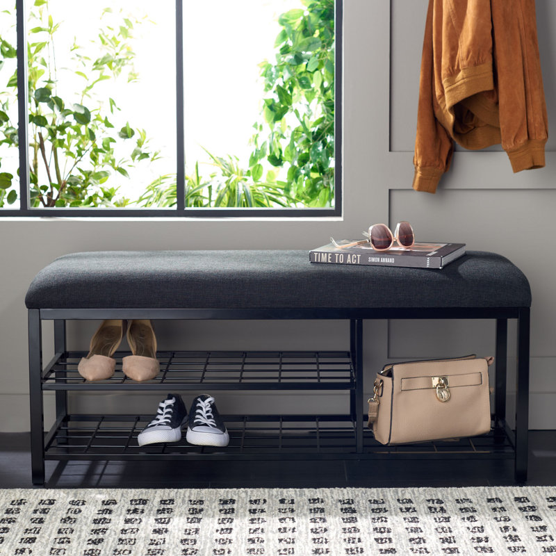 Edmea Polyester Upholstered Storage Bench, Black