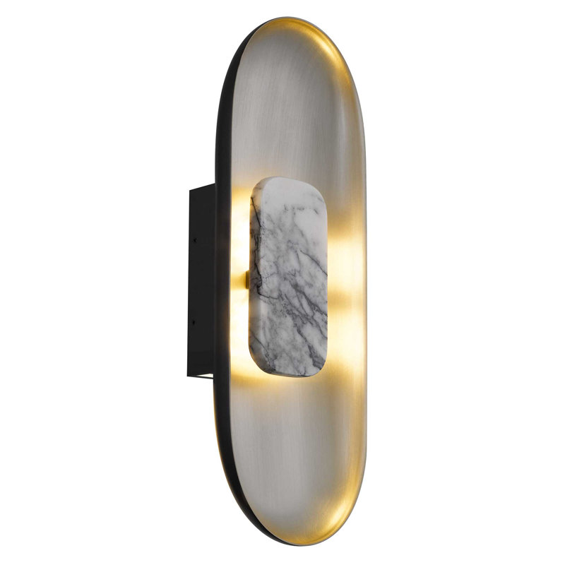 Marilyn LED Wall Sconce with Natural Marble, Brushed Brass or Aluminum Finish, 3-CCT Selectable, Dimmable, Wet Rated, ADA Compliant