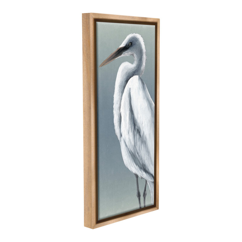 «Traditional Egret Bird Floater Frame» par Grace Popp sur toile, Cadre flottant orme Montalcino, H 25 po x l 11 po