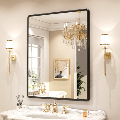 Miroir de salle de bain rectangulaire en aluminium avec verre trempé