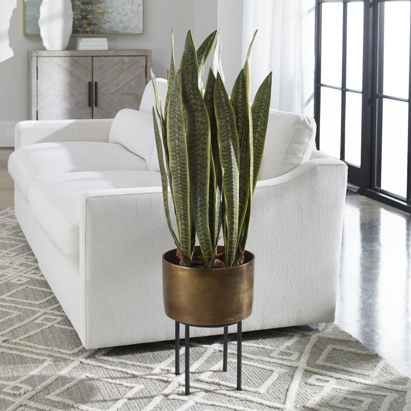 Hylton 44'' Faux Snake Plant (Sansevieria) Plant in Metal Pot