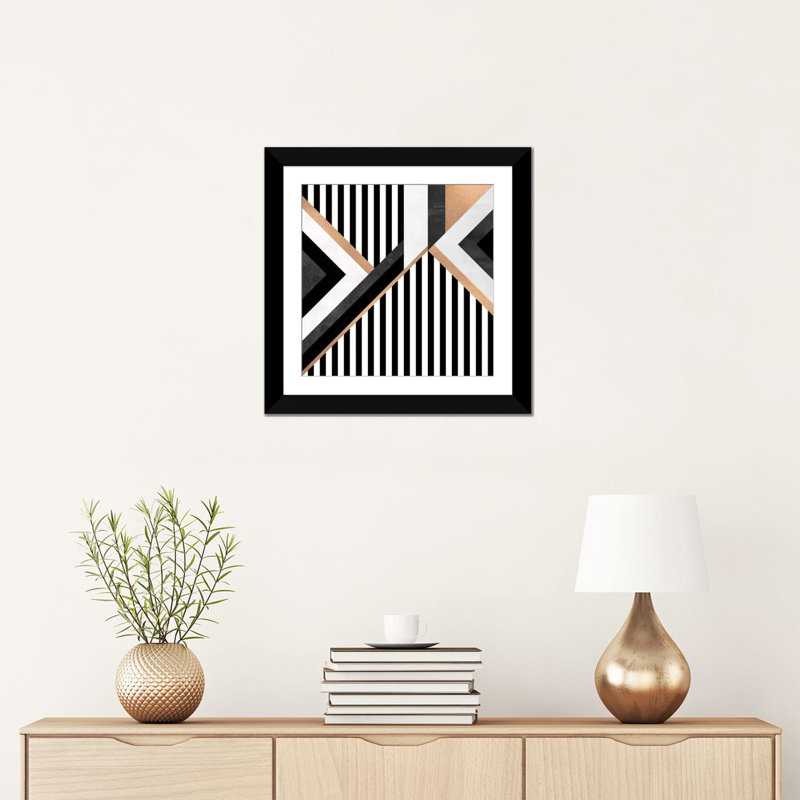 «Stripe Combination», impression sur toile tendue, Papier beaux-arts encadré noir, Blanc, H 16 po x l 16 po x P 1 po