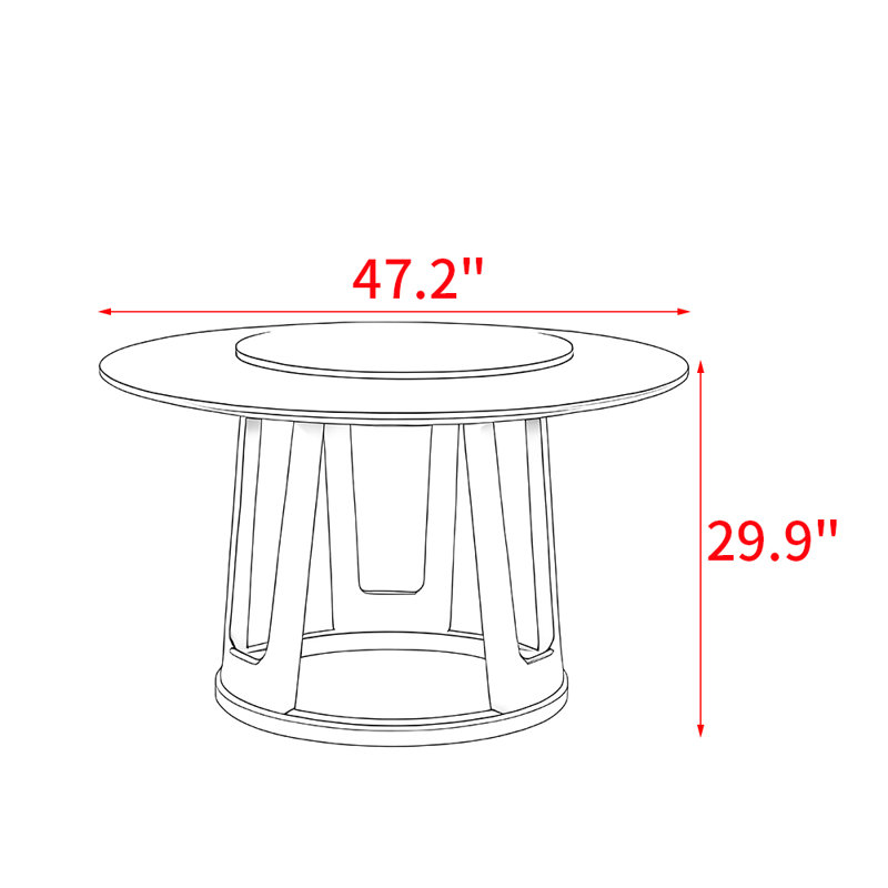 Table de salle à manger en bois massif de style français., H 29,9 po x L 47,2 po x l 47,2 po