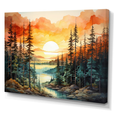 Pin, coucher de soleil brillant II - Pin, art mural