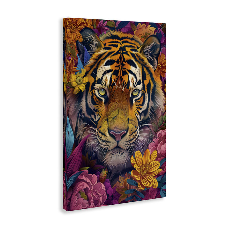 Peering Tiger à travers des fleurs, design par LSR Design Studio, H 24 po x l 16 po
