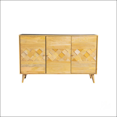 Natural Checkered Pattern 3-Door Accent Cabinet