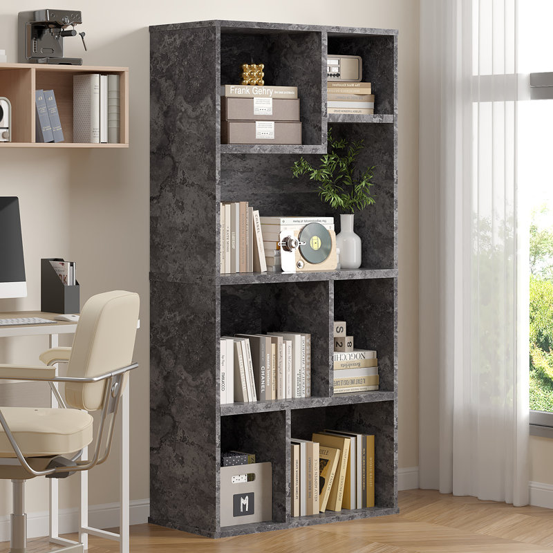 Melgarejo Gray Cubby Bookshelf, 42-Inch Modern 5-Tier Tall Geometric Bookcase, Freestanding Storage Organizer with Multiple Open Shelves, Floor Standing Small Space Display Storage Cabinet for Living Room, Bedroom, or Home Office