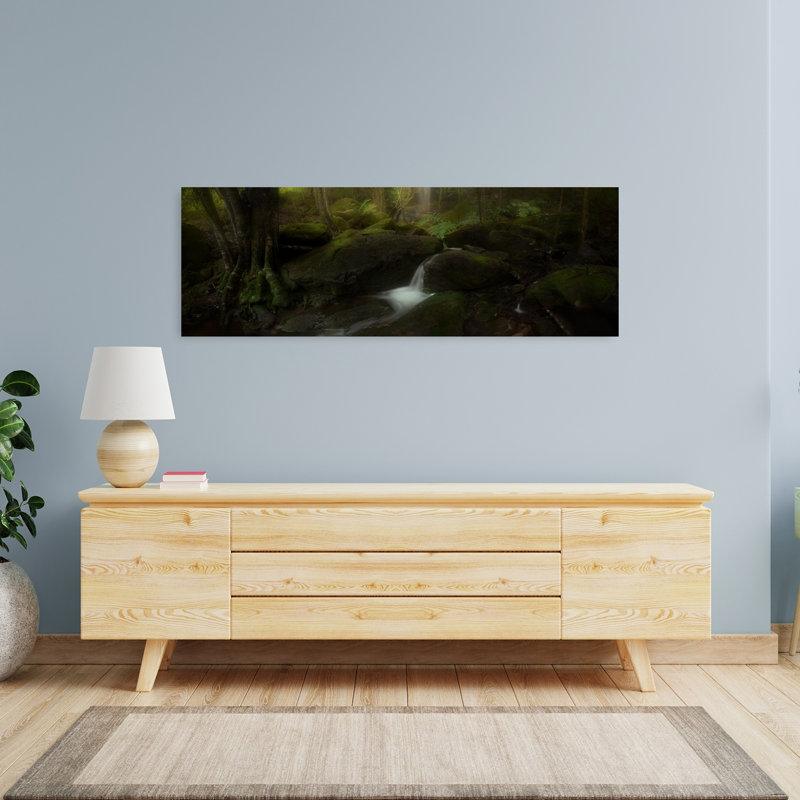 Forêt sombre, cascade paisible, forêt sereine paisible, art mural nature, H 48 po x l 16 po