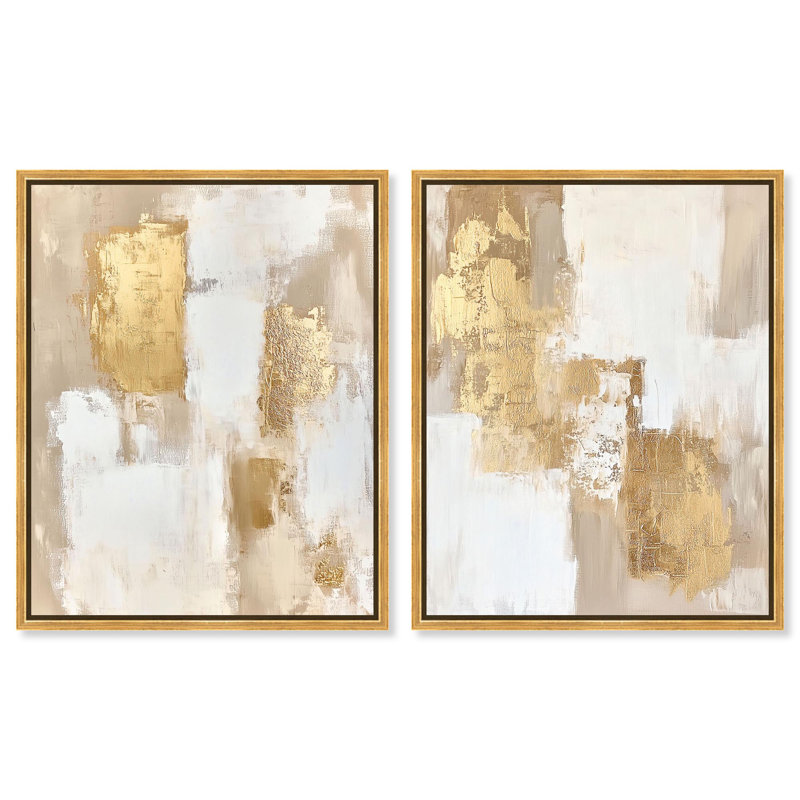 «Golden Enigma», ensemble de 2 décorations murales Boho par Art Remedy, cadre doré, 36 x 45, H 46 po x l 37 po, Cadre doré