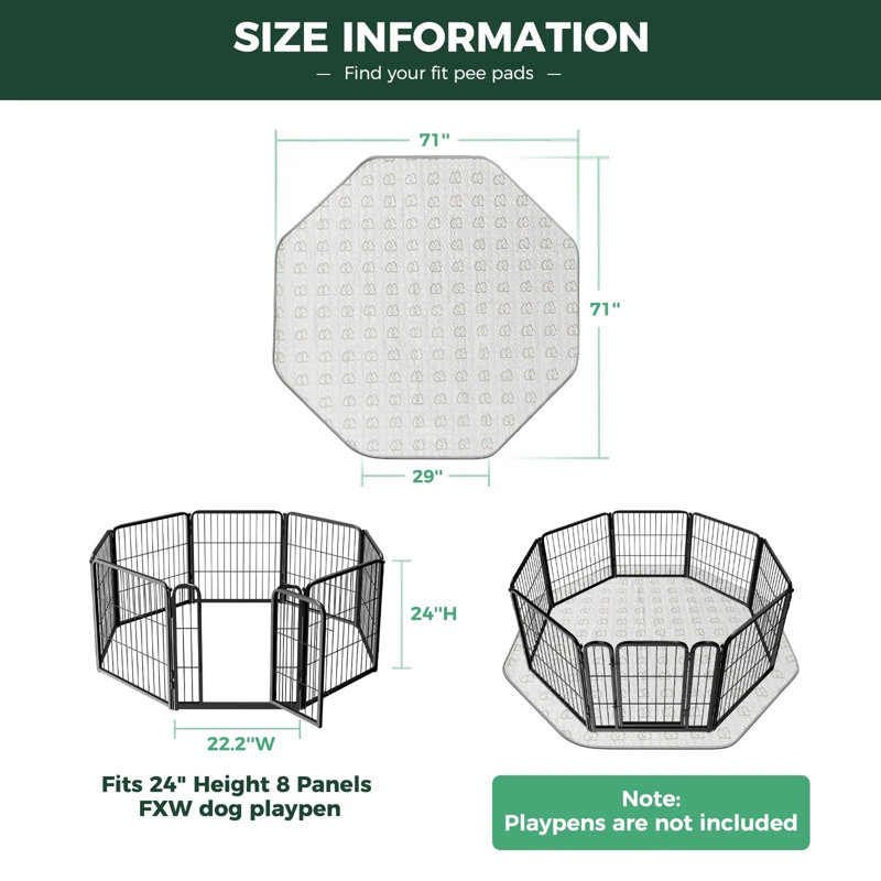 Protège-peluche lavable pour chiens, coussins pour chiots avec super absorbant, spécialement conçu pour le parc pour chien 8 panneaux 24 pouces Rollick / HomePlus de Foxw, octogone 29 po, kaki, paquet de 1
