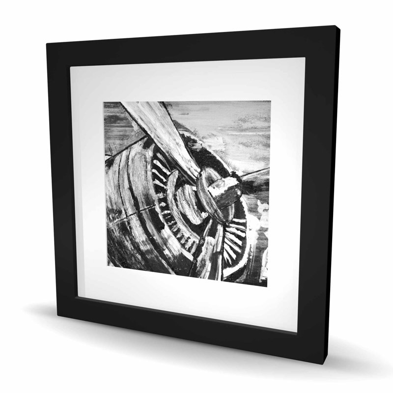 Hélice d'avion rétro | Reproduction encadrée matte pour la décoration, H 16 po x l 16 po, Gris / Noir, Noir
