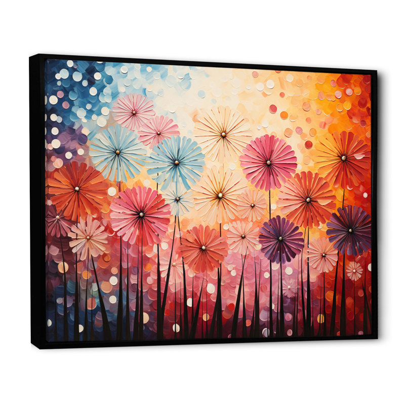 " Colourful Fireworks Serenade Pointillism III ", Black Floater Framed, 30" H x 40" W x 1.5" D