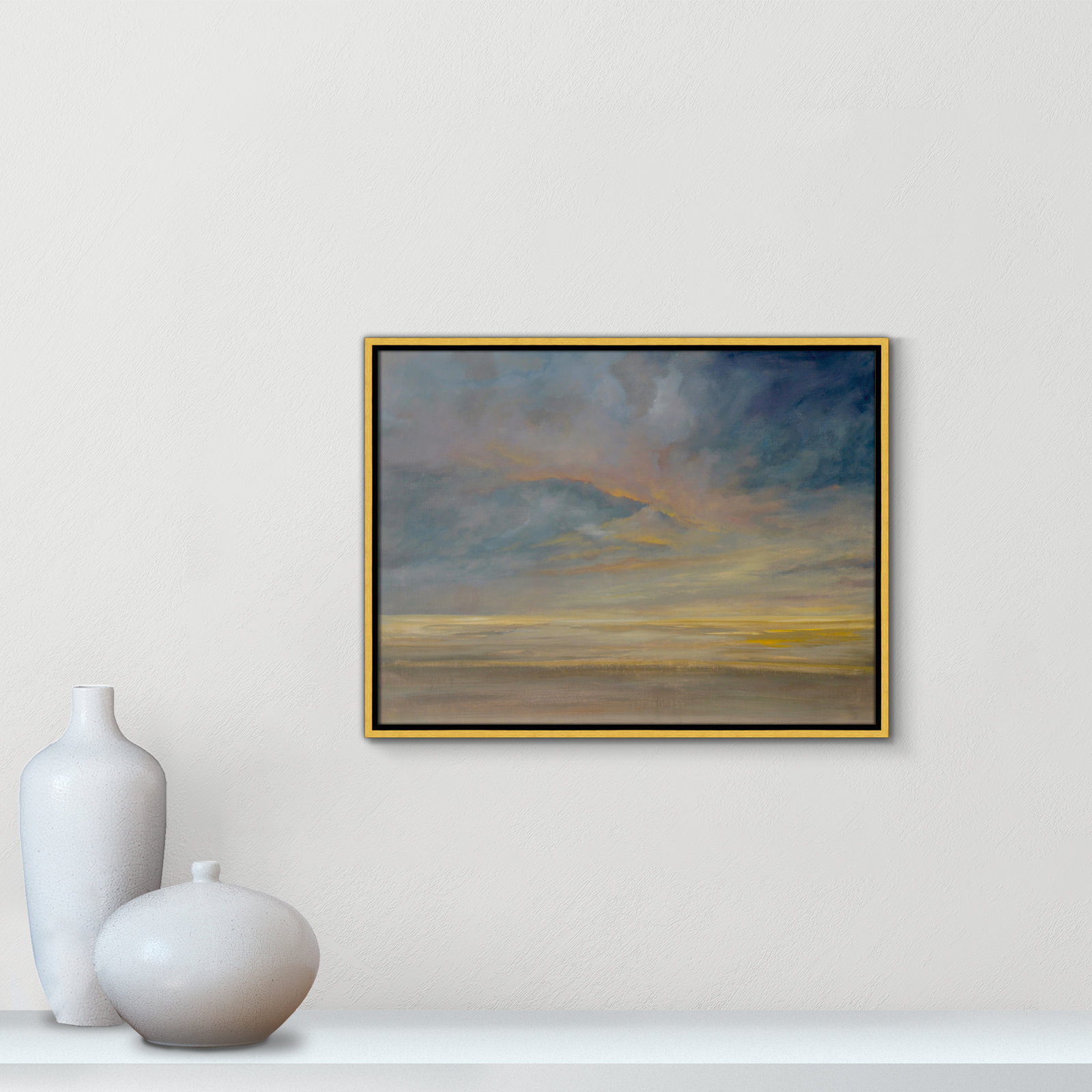 Dawning Unrest - Floater Frame Painting on Canvas, 19.5" H x 25.5" W, Black