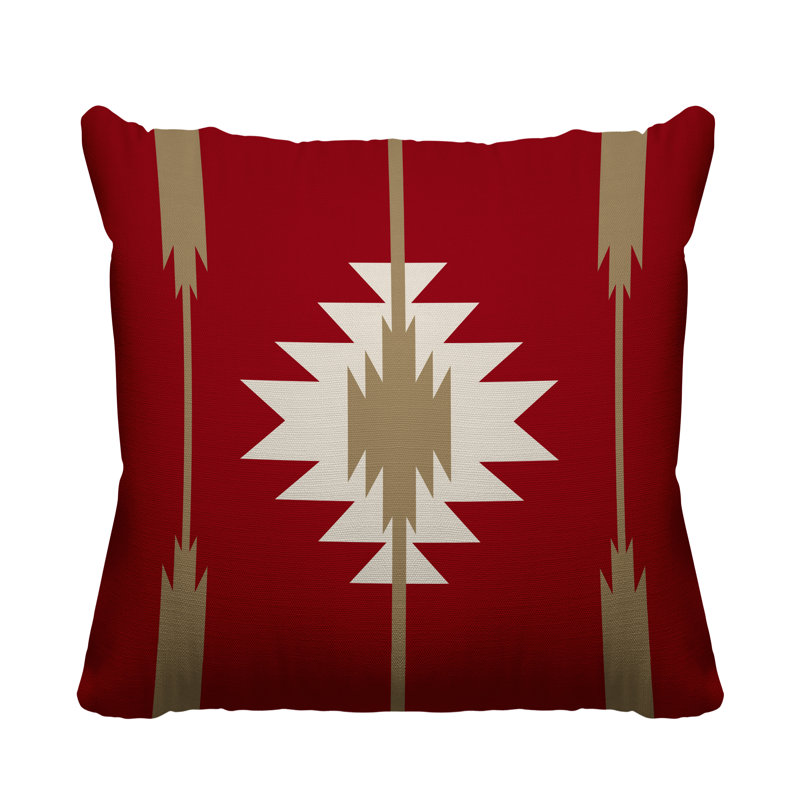 Coussin décoratif intérieur / extérieur Jolon Southwestern, 19 po x 19 po, Rouge, Carré