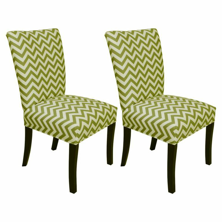 21'' H Upholstered Dining Chair, Zig Zag Green / Natural