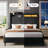 Corduroy Upholstered Wingback Queen Size Platform Bed Frame, Charging Station, LED Lights-2005853180-2005853170