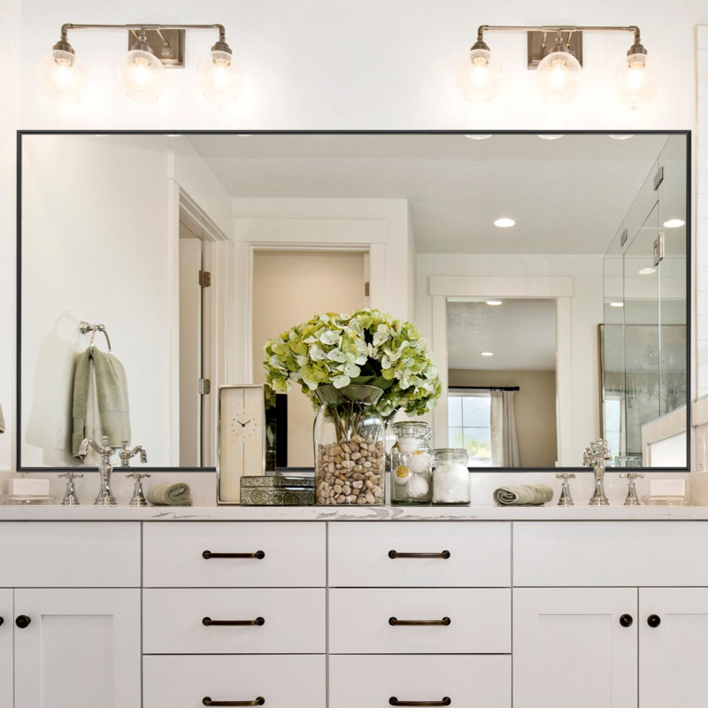Miroir mural en métal pour salle de bain et meuble-lavabo, collection Kristveig, 30 po x 42 po, Noir, Rectangulaire