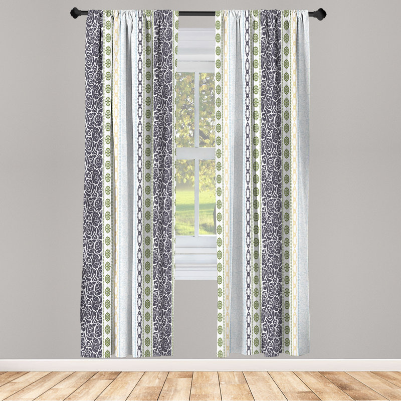 Dakota Fields Rose Curtains, Art Classical Victorian Motifs, Purpleblue Cream, 28" W x 95" L