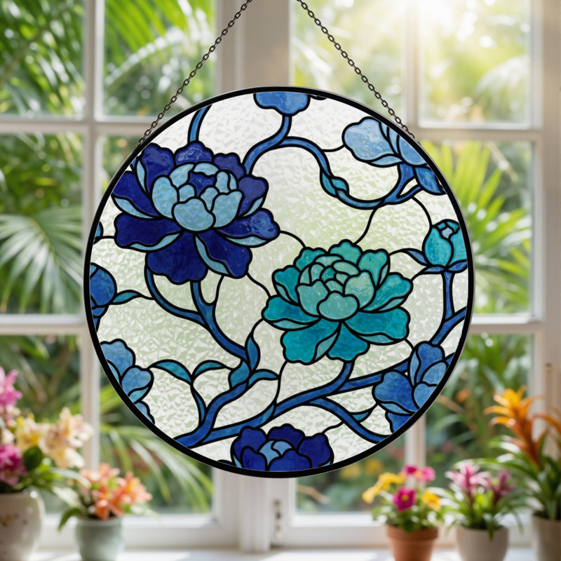 Panneau de vitrail floral 12 "H 12", H 12 po x l 12 po