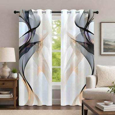 2Pcs Abstract Flowing Line Curtains, Modern Geometric Pattern Window Drapes, Contemporary Artistic Design Grommet Curtains, Home Decor for Living Room Bedroom