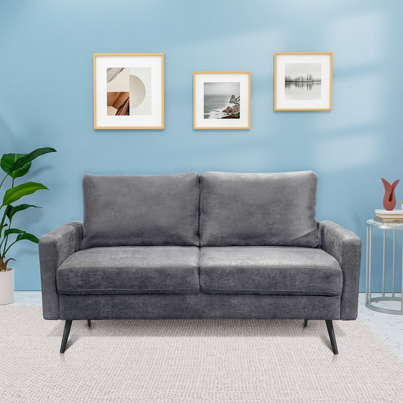 Cranford Square Arm Upholstered Sofa, Charcoal Microfiber, 33'' H x 57'' W x 31'' D
