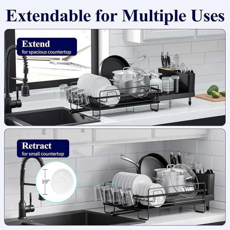 Large & Extendable Multifunctional Dish Drying Rack, Matte Black