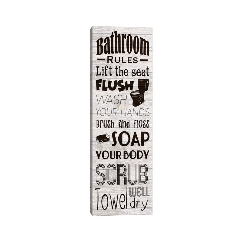 " Bath Rules " by Marcus Prime, Wrapped Canvas, No Mat, 48" H x 16" W x 1.5" D