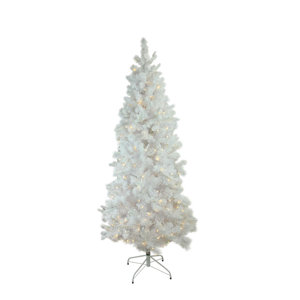 9' Pre-Lit Slim Flocked White Pine Artificial Christmas Tree - Warm White LED Lights
