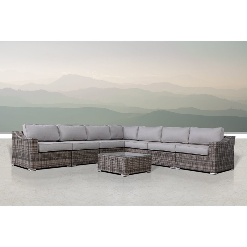 Ensemble de conversation pour 6 personnes avec coussins Biles Wicker, Brun