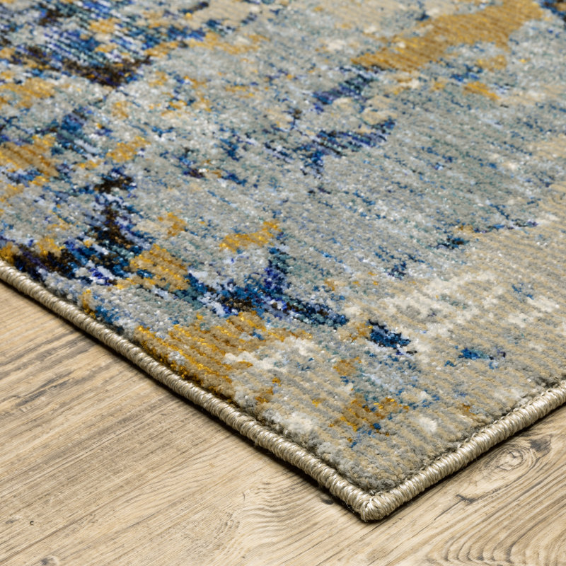 Tapis bleu abstrait Ronny, Tapis de couloir 2 pi 3 po x 8 pi