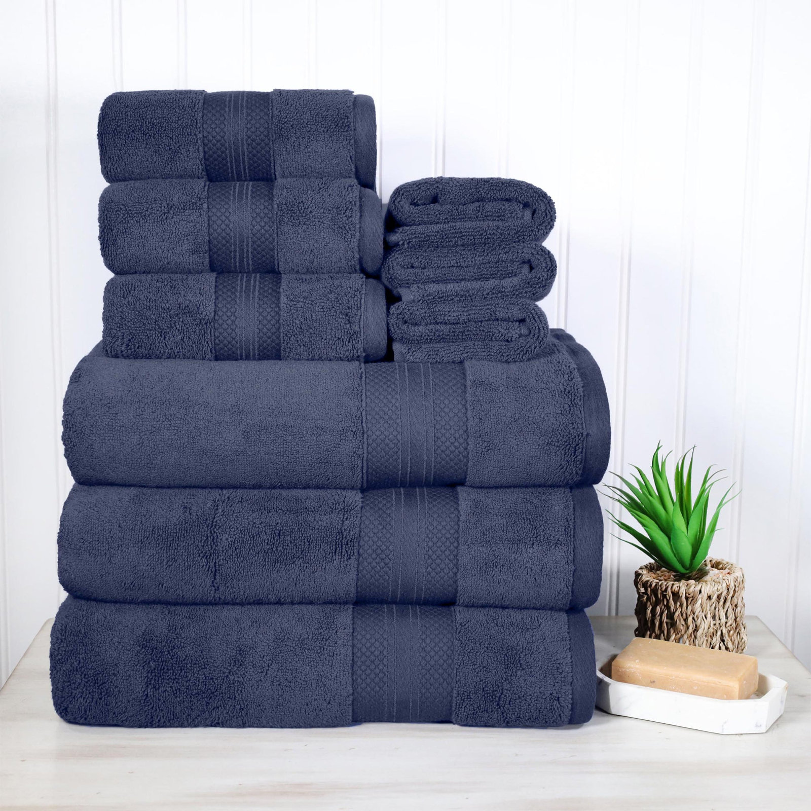 Finnian Turkish Cotton Bath Towel, Crown Blue, 9 Piece Towel Set