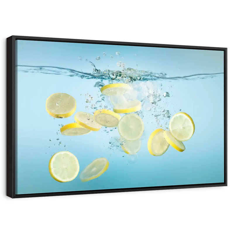Tranches de citron dans l'eau, Cadre flottant noir, 37 po x 25 po