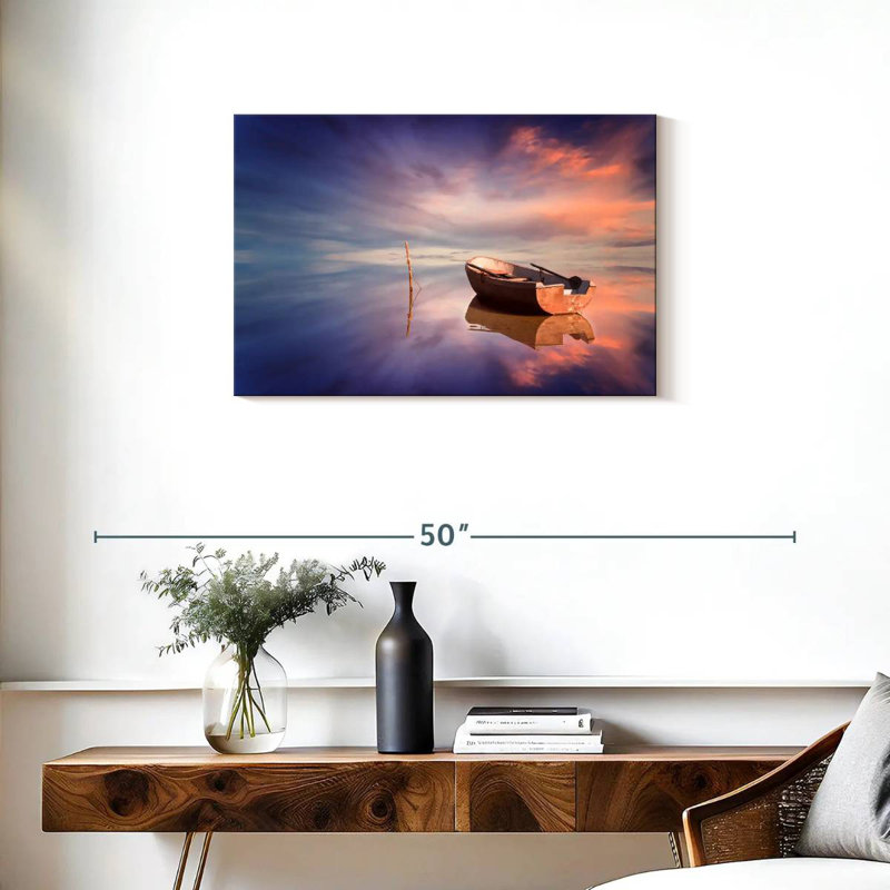 Bateau Mehar, reflet du coucher du soleil, H 20 po x l 30 po