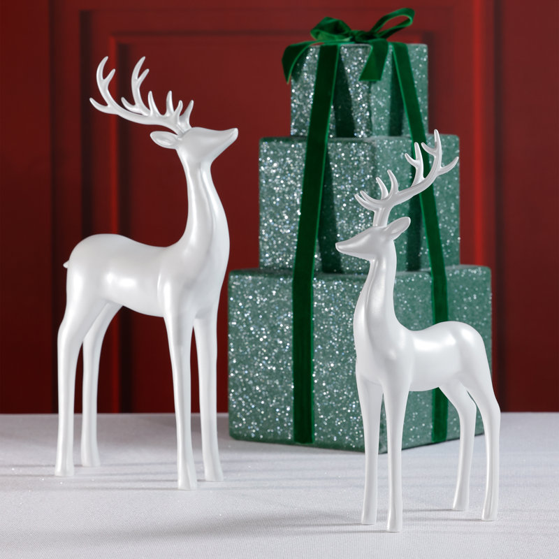 Cerf blanc perle, ensemble de 2, élégantes décorations des Fêtes