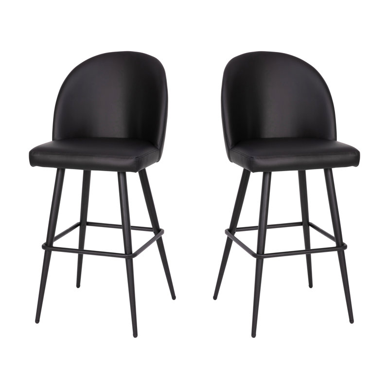 Alita Upholstered Counter Stool with Metal Frame, Black, Bar Stool (30" Seat Height)