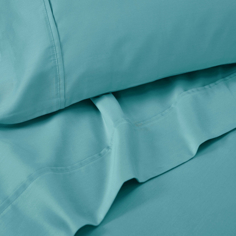 Ensemble de taie d'oreiller en satin de coton 1500 fils à densité de tissage 1500, Bleu sarcelle clair