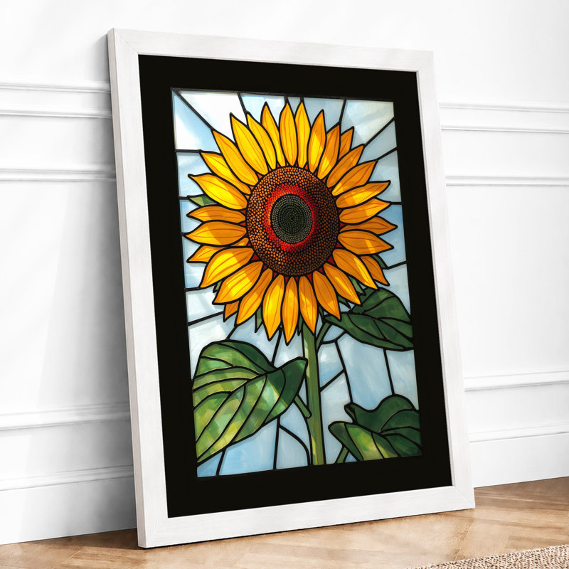 Stained Glass Sunflower Botanical - Print, A2 - 59.4 x 42.0 cm, White