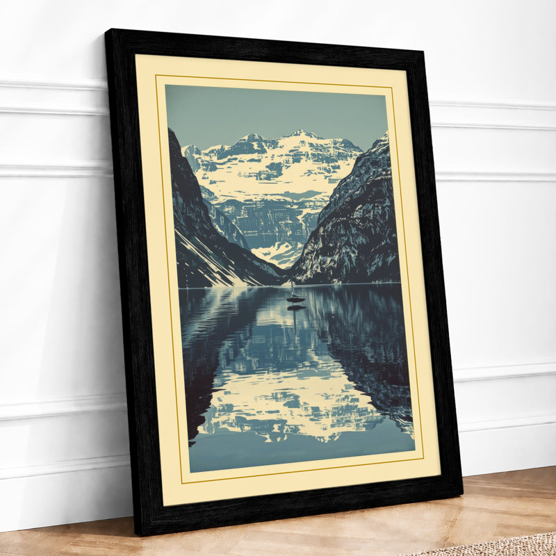 Mountain Lake Reflection Scandinavian - Framed Print, Black, A3 - 42.0 x 29.7 cm